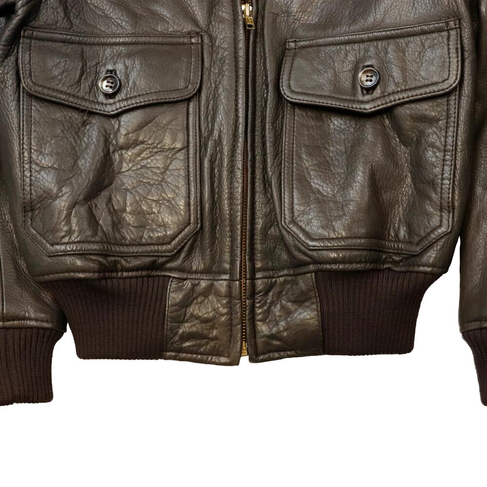 Vintage 80s Abercrombie And Fitch G1 Bomber Leather Jacket Size S Fur collar - Picture 4 of 5